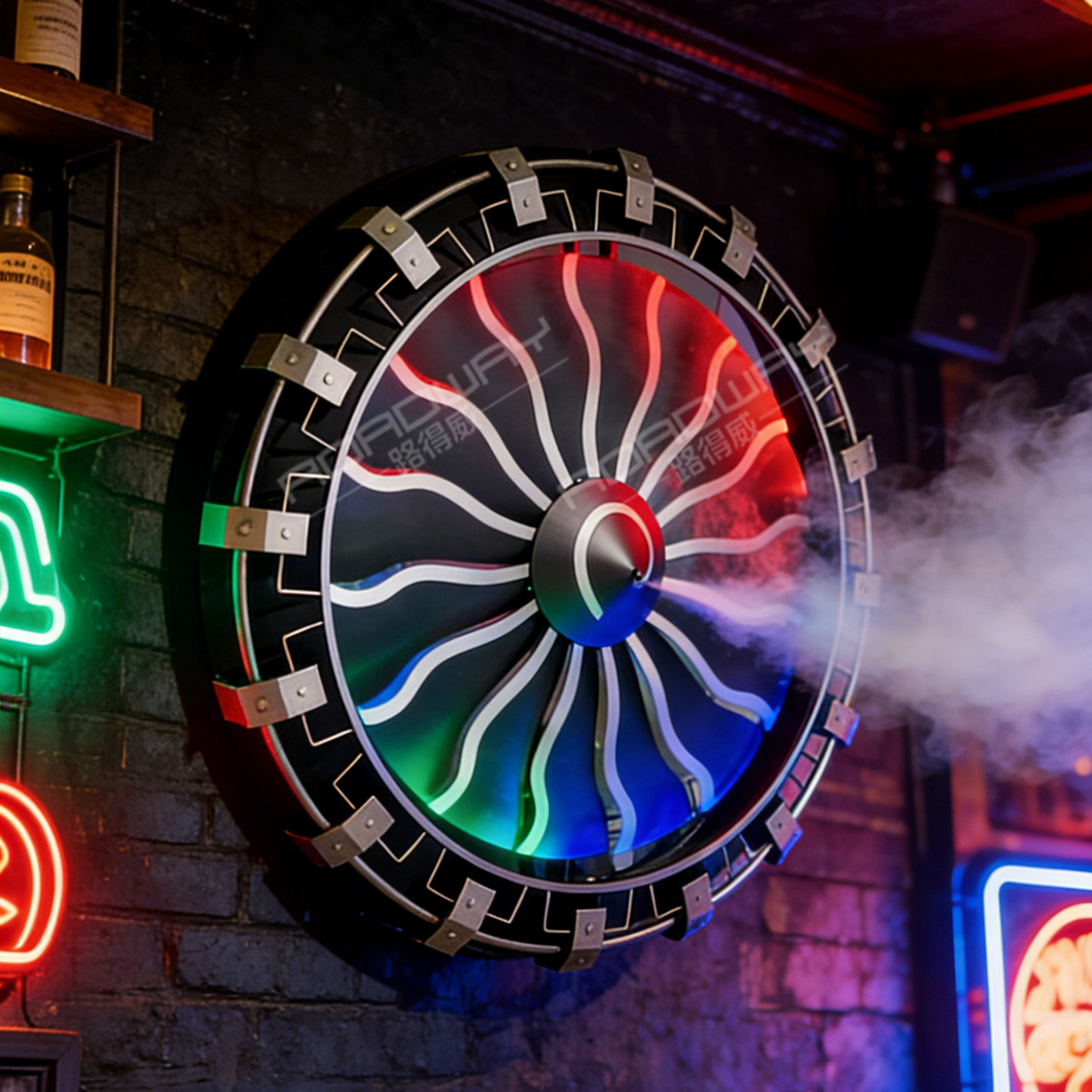 朋克工业风酒吧KTV金属铁艺背景墙氛围灯装饰品 创意发光喷雾涡轮