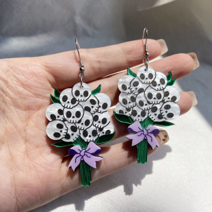 G万圣鬼节可爱甜美骷髅蝴蝶结花朵花束夸张少女耳环耳饰