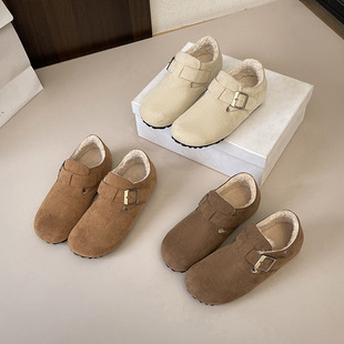 复古全包勃肯鞋女平底保暖加绒内增高单鞋百搭休闲大码女鞋41到43