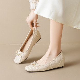 羊皮版~菱格平底芭蕾鞋女2026年新款法式配裙子内增高玛丽珍女鞋