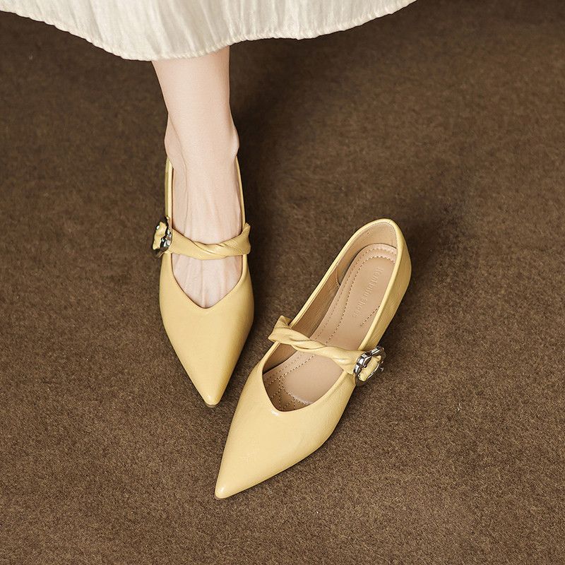 羊皮版绝美气质尖头小跟秋鞋女2025玛丽珍配裙子单鞋不累脚平底鞋,女鞋,浅口单鞋,淘宝优惠券,粉丝福利购,淘宝优惠卷