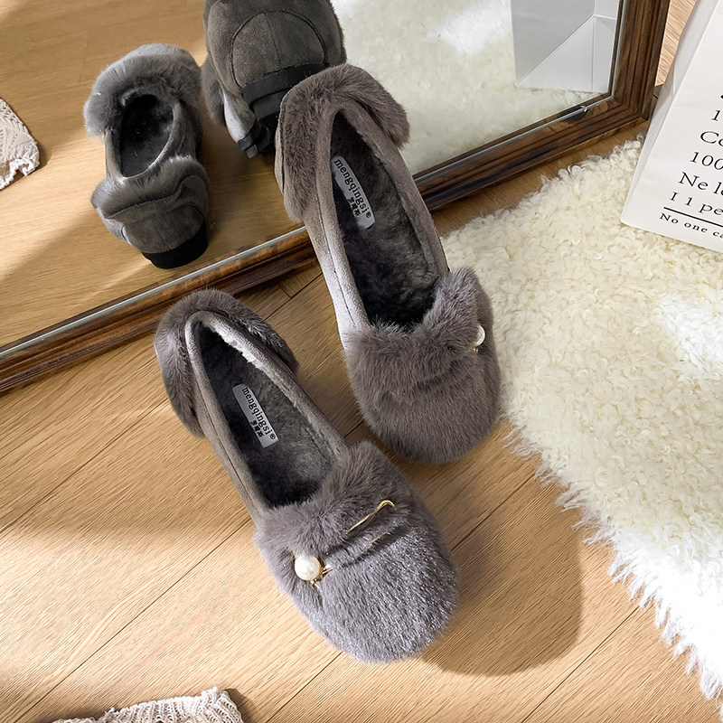 小香风毛毛鞋女2026冬外穿加绒网红豆豆鞋平底棉鞋大码女鞋41到43