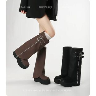 骑士靴女2026秋冬大筒围粗腿长筒靴胖mm厚底长靴裤管靴女大码靴子