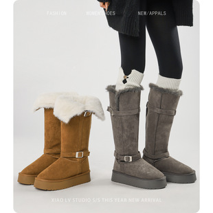 厚底长筒雪地靴女冬胖mm粗腿加绒加厚保暖东北棉鞋大筒围大码靴子