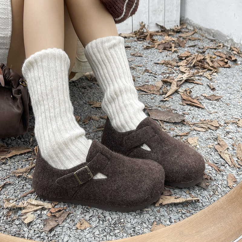 葡萄妈网红同款秋冬保暖懒人一脚蹬毛毛鞋女外穿厚底大码勃肯女鞋