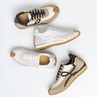 阿甘新款2024春秋系带全真皮厚底增高轻便德训鞋休闲运动鞋拼色款