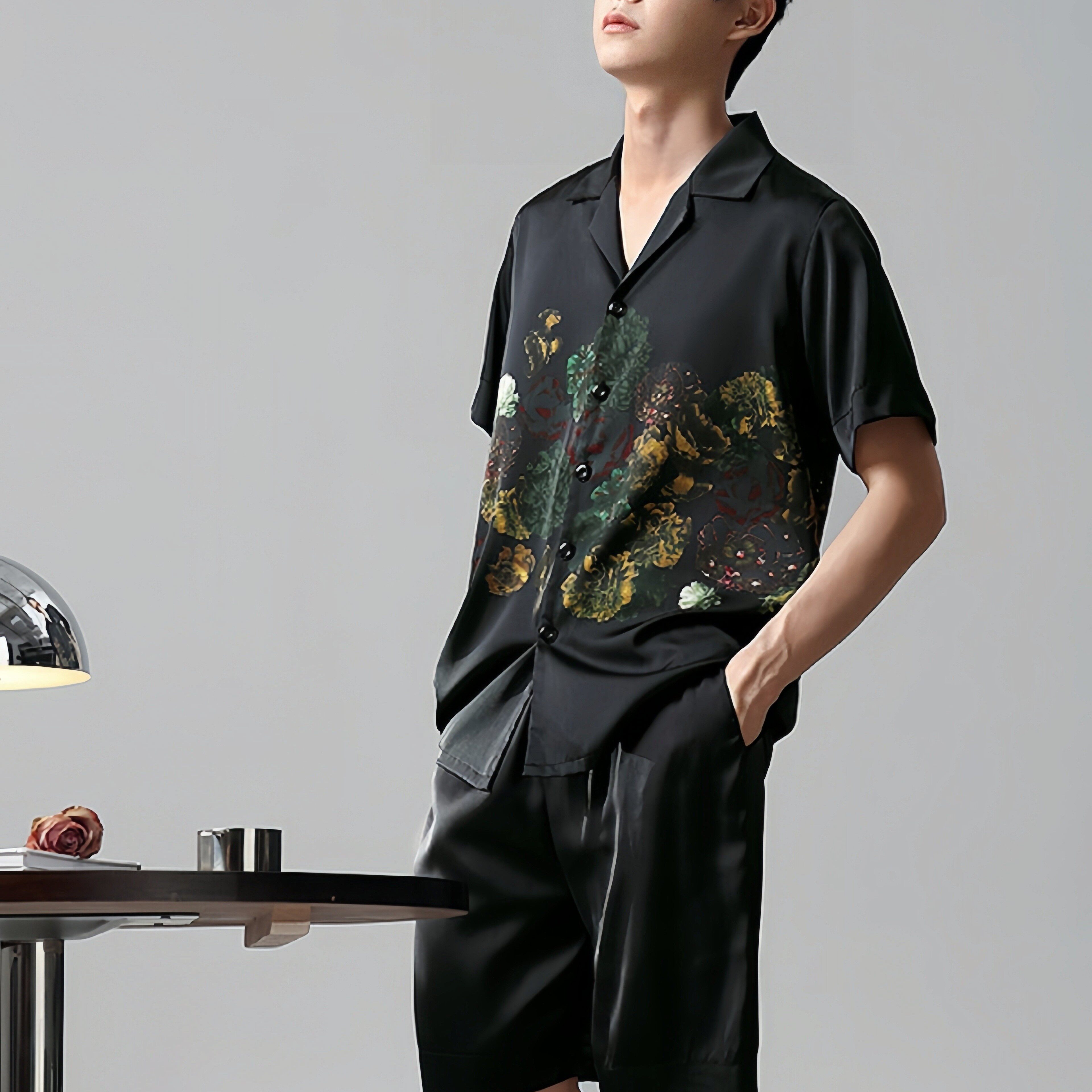 送爸爸男朋友大码真丝睡衣男夏季两件套宽松翻领高级感家居服礼物