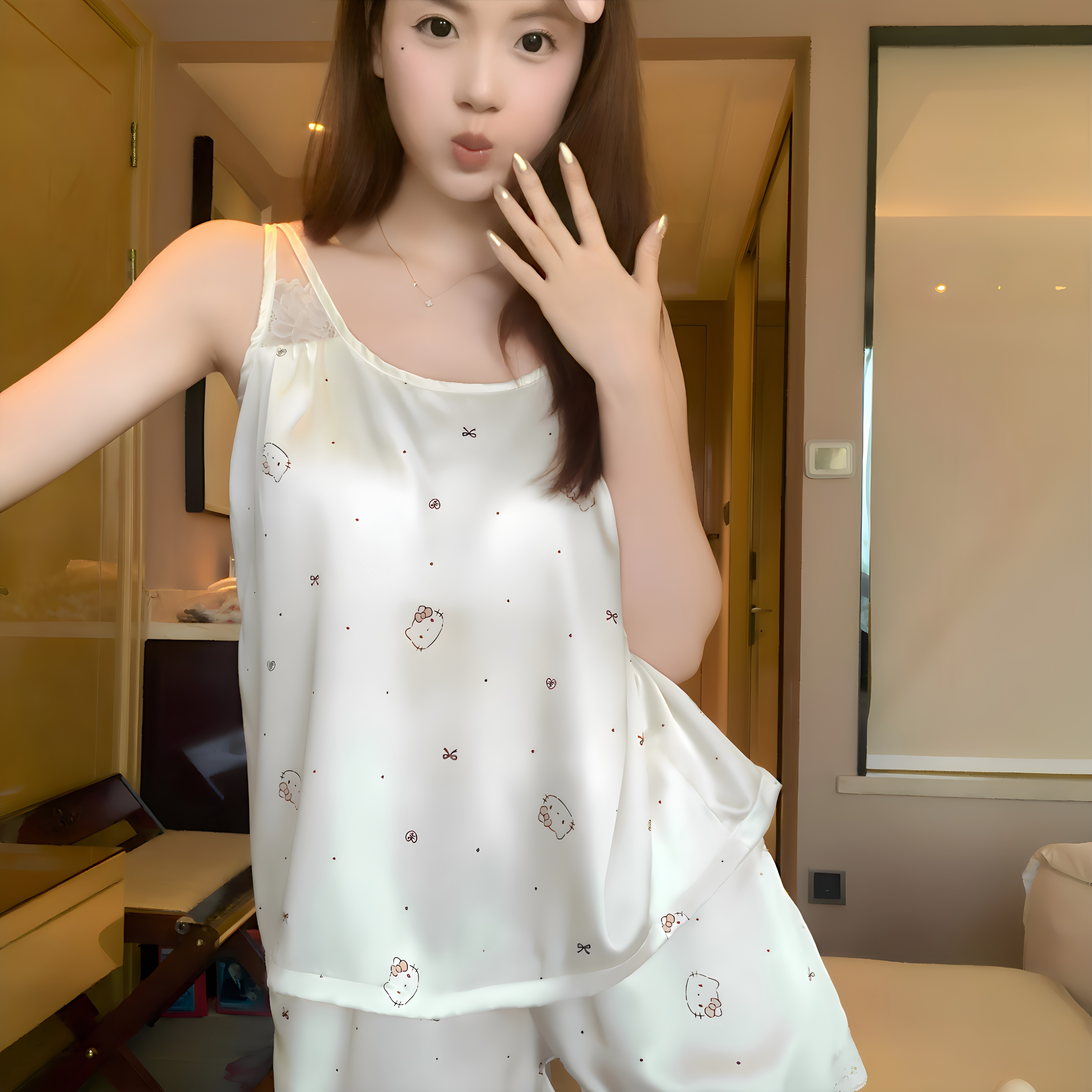 吊带凉感真丝睡衣套装女KT猫礼盒