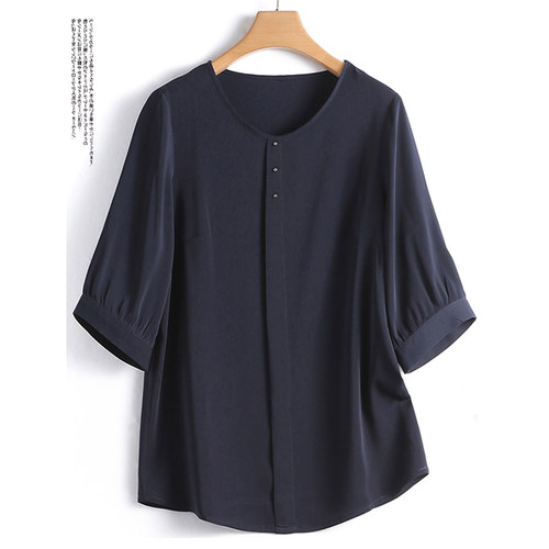 雪纺衬衫上衣女2025新款大码女装胖妹妹减龄显瘦宽松钉珠短袖小衫