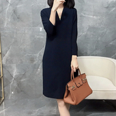 胖妹妹气质V领连衣裙春秋2025新款 遮肚显瘦OL职业裙子 加大码 女装