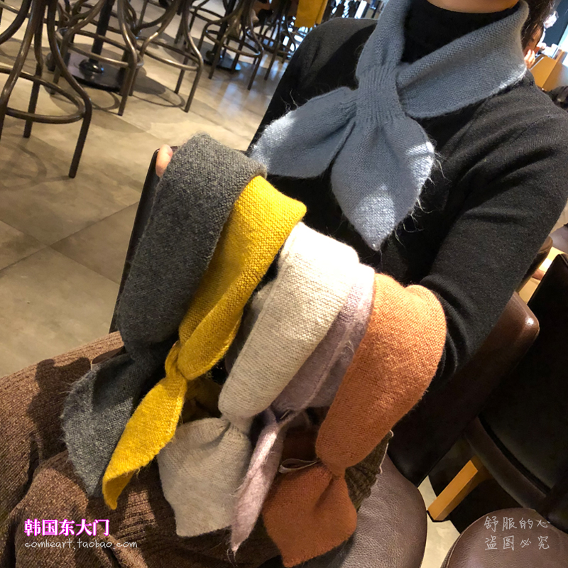 韩国东大门秋冬季纯色爱心叶交叉女士针织毛线小围巾保暖装饰围脖