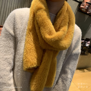 韩国东大门秋冬季加厚顺滑仿羊绒亲肤毛毛绒长款围巾女士纯色围脖