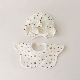 2-8月婴儿宝宝口水巾围兜护耳防风帽子A类纯棉防溢奶围嘴外出帽子