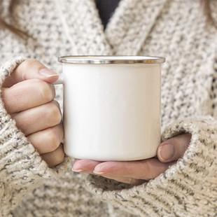 搪瓷水杯8CM出口北欧经典 纯白无盖奶茶咖啡杯健康环保办公马克杯