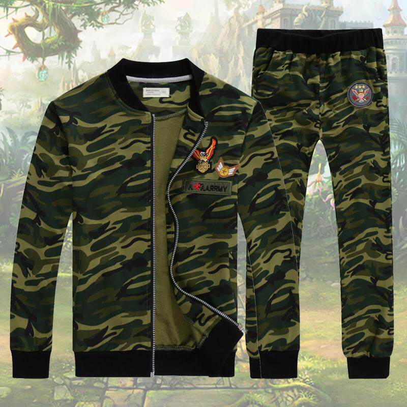儿童迷彩服运动套装军绿色装拉链两件套演出服军训服套装纯棉新款