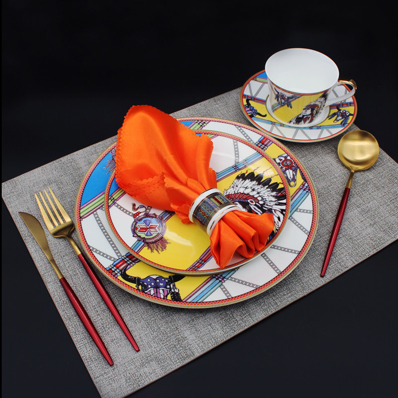 橙色西餐餐具套装高档奢华样板间家用牛排刀叉盘子咖啡杯碟,餐饮具,西餐餐具套装,淘宝优惠券,粉丝福利购,淘宝优惠卷