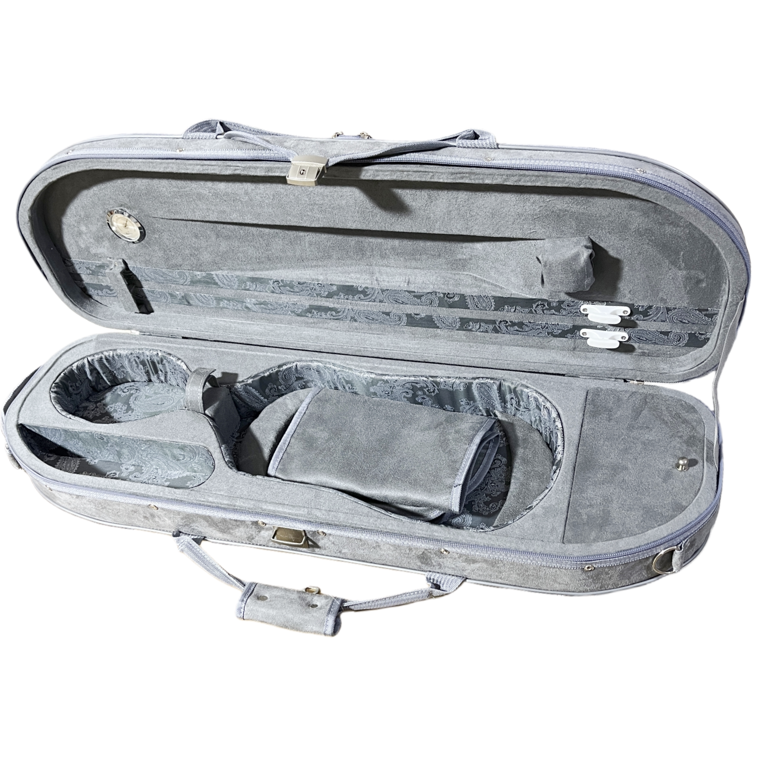 艺鸣乐器 4/4精致国风款灰色麂皮绒小提琴盒  轻便抗压双肩背琴盒