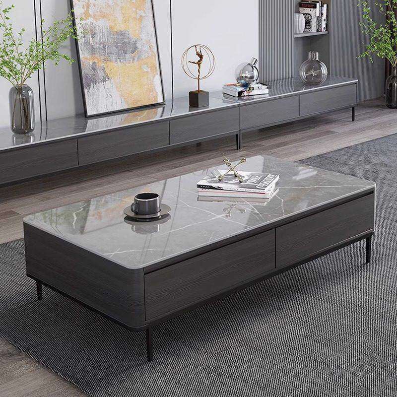 岩板2026年新款电视柜茶几组合实木落地电视机柜简约现代客厅家用