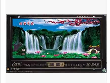 康巴丝led高清数码电挂钟万年历客厅动态山水风景画静音电子日历