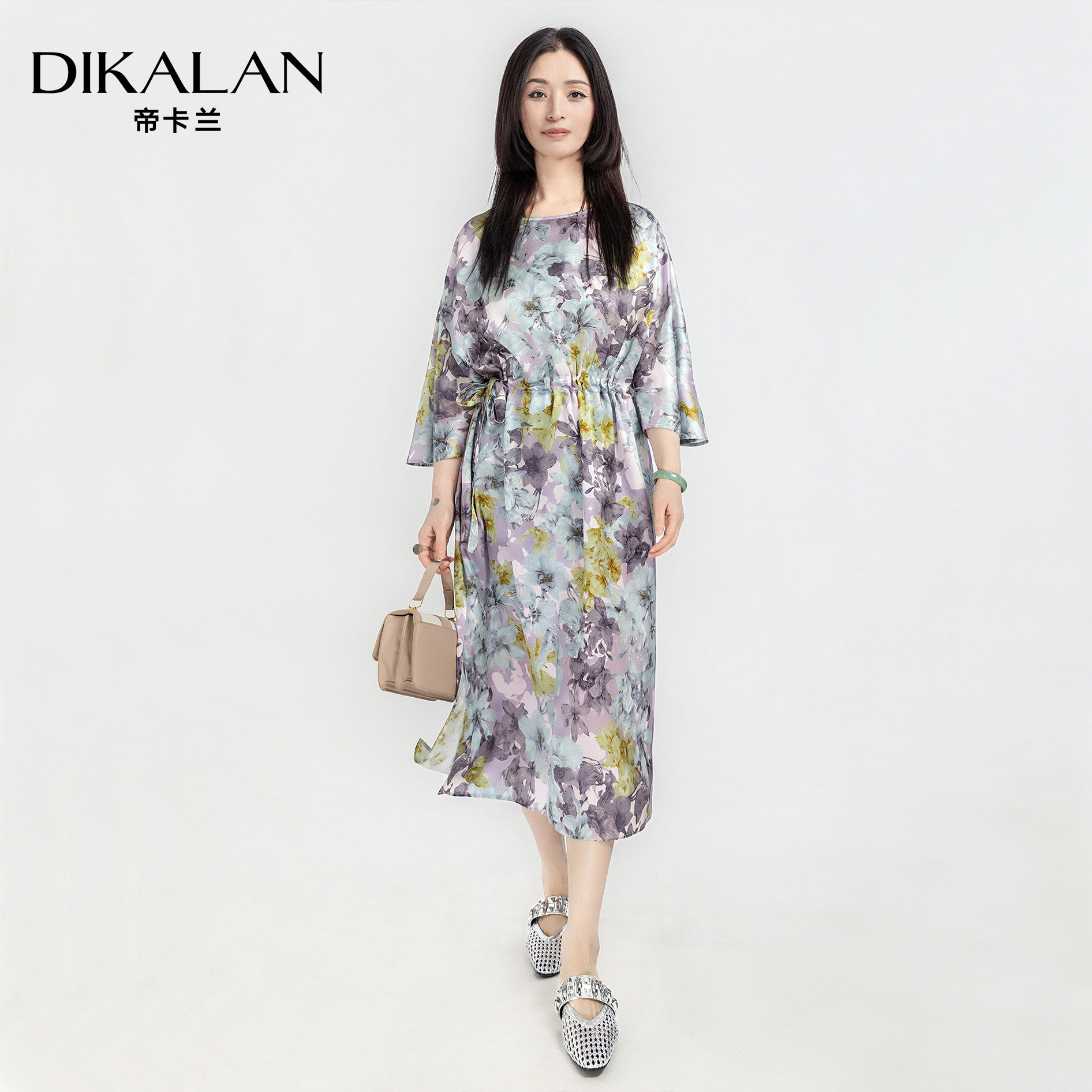 【6A级桑蚕丝】帝卡兰真丝连衣裙中长袖夏季新中式裙子茶歇裙1602