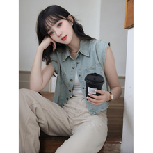 小飞袖牛仔马甲女款外穿夏款网红款薄款短款马夹背心外套上衣衬衫