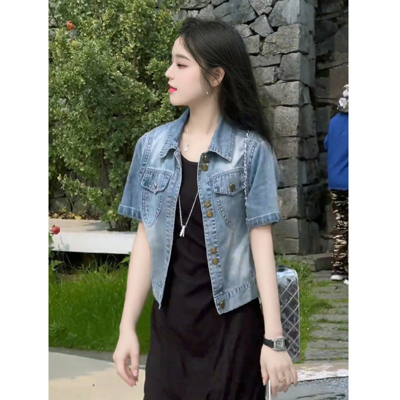 欧货薄款牛仔外套女夏季设计感小短外套