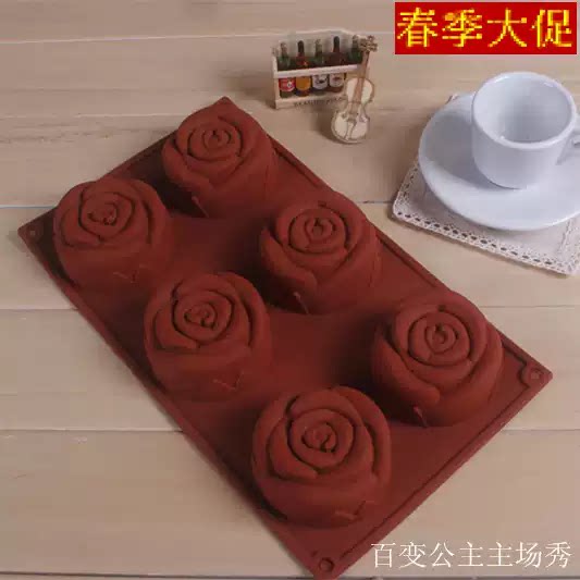 6连玫瑰花自制果冻布丁慕斯蛋糕面包手工皂烤箱烘培无毒硅胶模