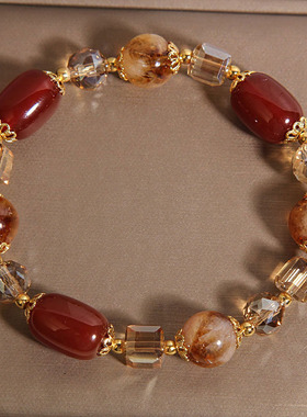 天然黄塔晶水晶手链女款轻奢小众精致高级感红玛瑙手串送闺蜜礼物