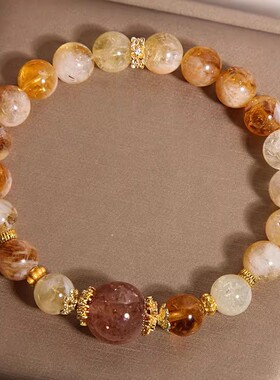 新中式天然黄塔晶手链女款国风招财转运金发晶手串手饰送闺蜜礼物