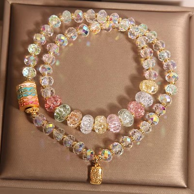 新中式双圈白水晶手链女轻奢小众高级感碎碎冰算盘珠叠戴水晶手串