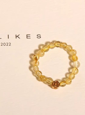 高级感天然金发晶串珠戒指女轻奢小众精致黄水晶招财转运弹力指环