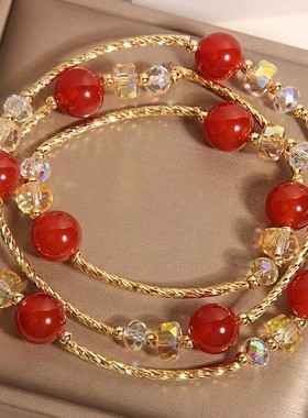 高级感新中式红玛瑙多圈手链女款轻奢小众精致叠戴手串送闺蜜礼物