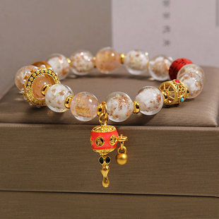 新中式香灰琉璃手链女轻奢小众高级感精致跑环宫铃吊坠转运珠手串