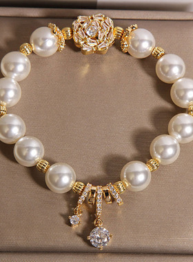 法式复古高级感珍珠手链女款轻奢小众气质百搭玫瑰花手串精致手饰