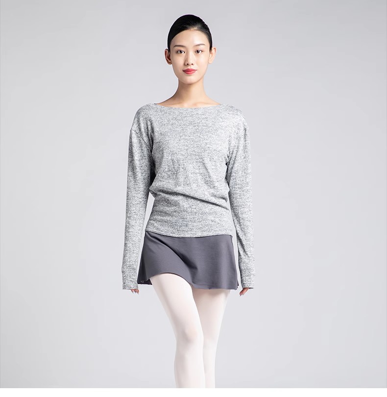 丹诗戈新款WK01007前后两穿系带毛衣长袖舞蹈服上衣保暖练功服