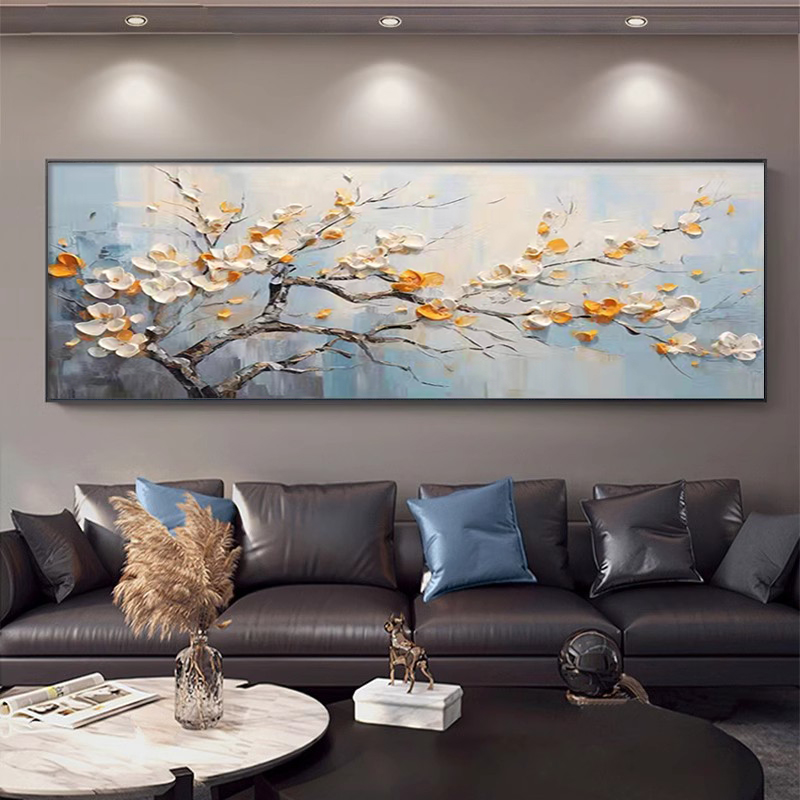 百花齐放纯手绘油画花卉现代简约客厅背景墙装饰画立体床头挂画图片