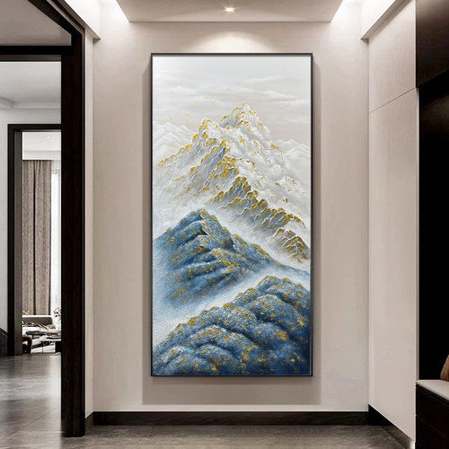 新中式孔雀蓝金山玄关装饰画