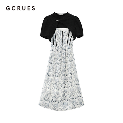 GCRUES新中式国风连衣裙女夏季复古两件套裙子G06X08A9342