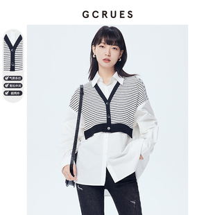 女衬衫 套装 CC家居控 G02C01A1242 gcrues条纹假两件今年流行