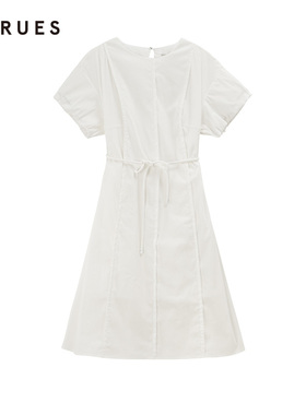 GCRUES白色法式连衣裙女V领收腰显瘦小众设计感裙子G05X08A7542