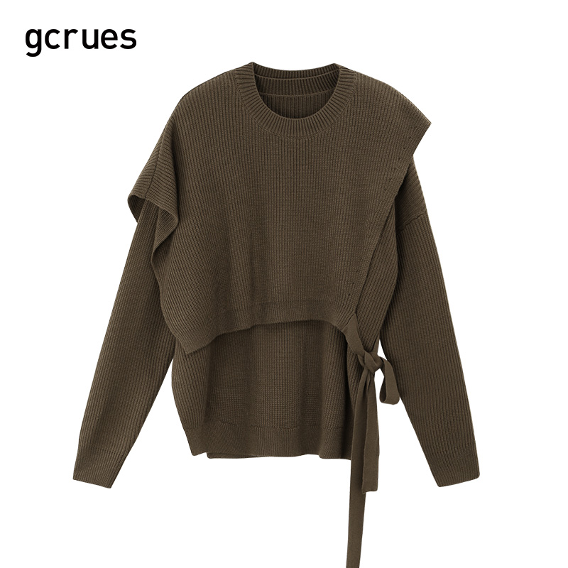 gcrues设计感今年流行的套装毛衣2024年新款秋冬针织衫两件套马夹