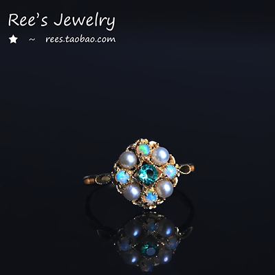 Rees18k黄金天然祖母绿欧泊吊坠