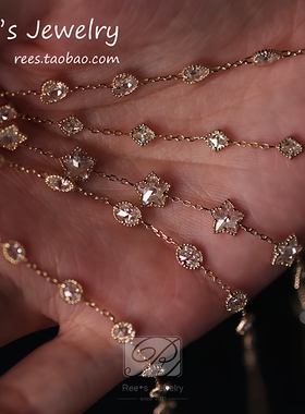 Ree原创 银河倾泻 莫桑石非钻石梦想成真双面14k黄金手链叠戴精致