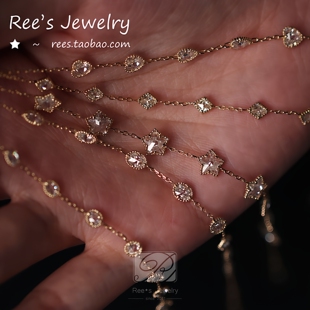 Ree原创 银河倾泻 莫桑石非钻石梦想成真双面14k黄金手链叠戴精致