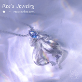 Ree原创 未命名海域 天然托帕石莫桑钻珍珠鱼尾925纯银吊坠项链