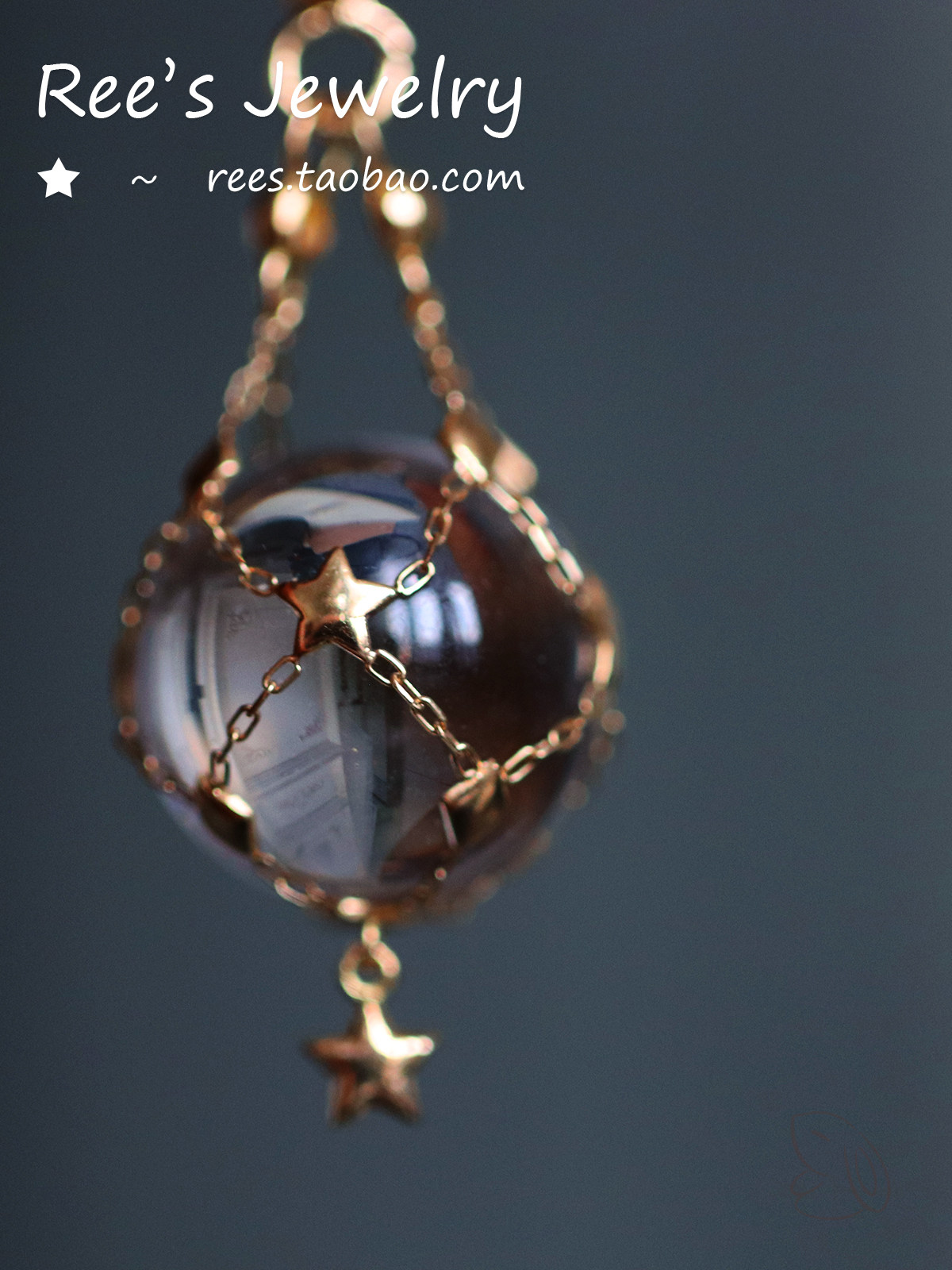 18k Gold Crystal Pendant with Pearl Net Pouch - Main product image from Taobao