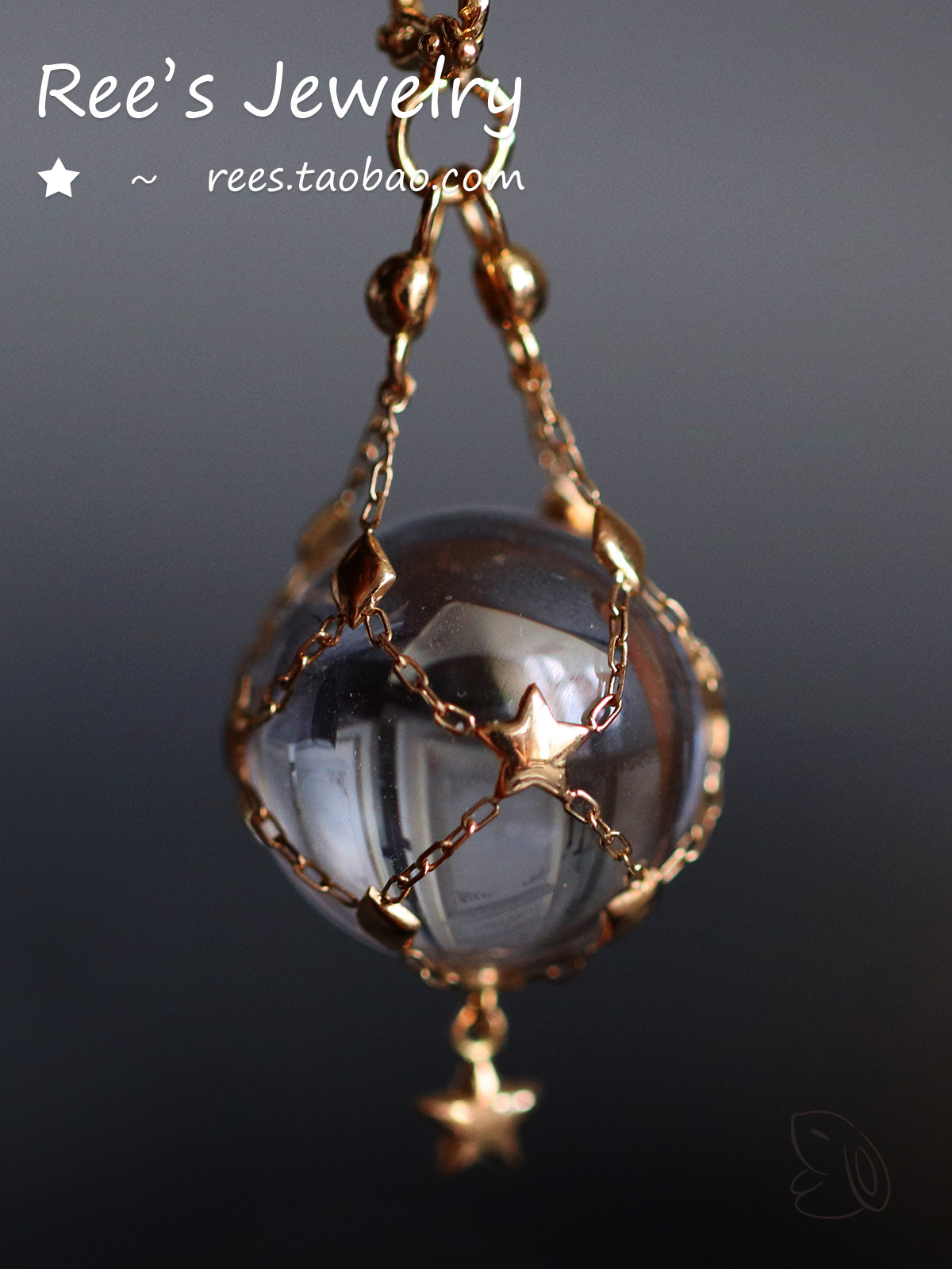 18k Gold Crystal Pendant with Pearl Net Pouch - Product image 3