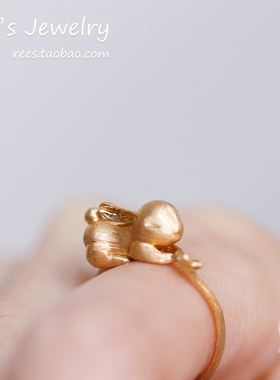 原创Ree.糯米糍。18k黄金素金超萌兔子生肖本命年动物戒指ins指环