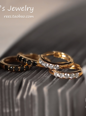 Ree.无他。天然黑色钻石/黑钻18k黄金免摘耳环耳钉百搭ins中性酷