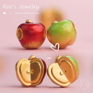 Ree原创 珐琅苹果足金5d硬金满月礼手链水果黄金路路通 平安果果